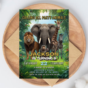 Safari verjaardagsuitnodiging Jungle dier feestje Kaart
