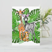 Safari vrienden, giraf, zebra, tijger, palmbladere kaart (Staand voorkant)
