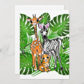 Safari vrienden, giraf, zebra, tijger, palmbladere kaart (Voorkant / Achterkant)