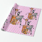 Safari vrienden, giraffe, zebra, tijger, roze polk cadeaupapier (Uitgerold)