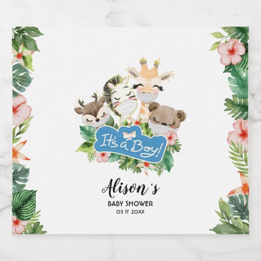 Safari Vrienden | mousserende Baby shower L Sparkling Wijnetiket (Enkel label)