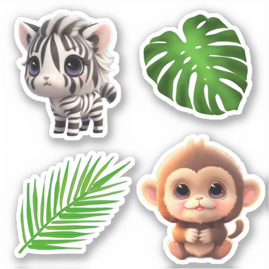 Safari vrienden schattig zebra aap sticker (Voorkant)