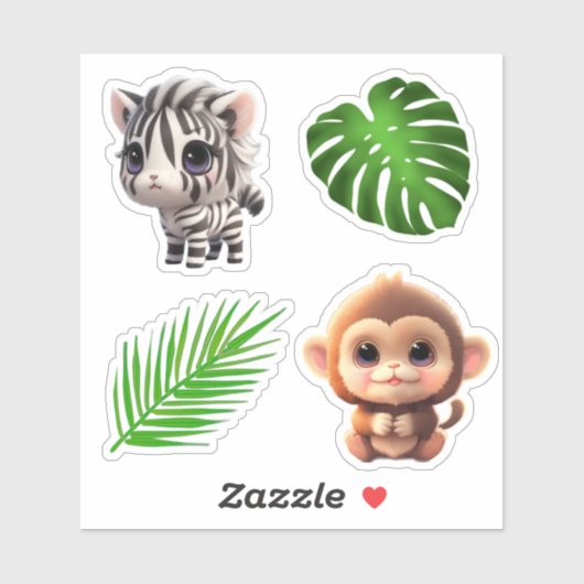 Safari vrienden schattig zebra aap sticker (Vel)