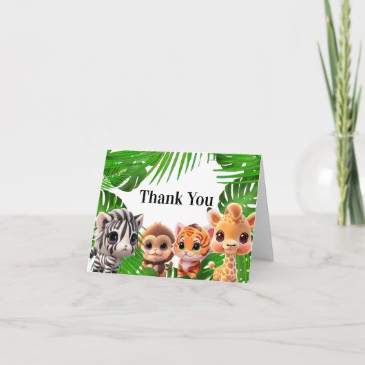 Safari vrienden tijger giraffe zebra aap olifant bedankkaart (Voorkant)