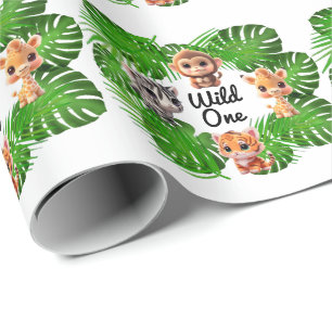 Safari vrienden tijger giraffe zebra aap olifant cadeaupapier