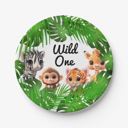 Safari vrienden tijger giraffe zebra aap olifant papieren bordje (Voorkant)