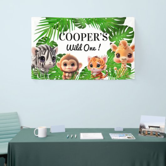 Safari vrienden tijger giraffe zebra aap olifant spandoek (Beurs)