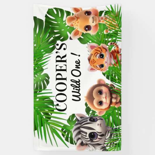 Safari vrienden tijger giraffe zebra aap olifant spandoek (Verticaal)