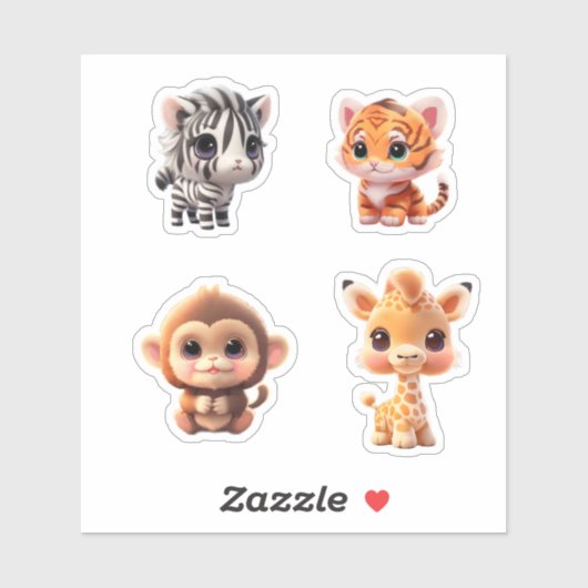 Safari vrienden tijger giraffe zebra aap olifant sticker (Vel)