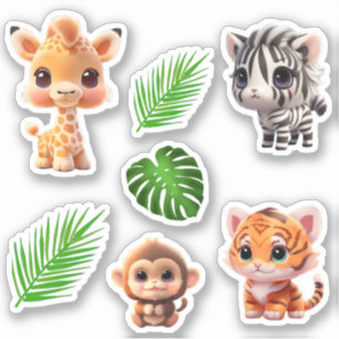 Safari vrienden tijger giraffe zebra aap olifant sticker