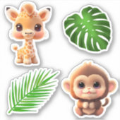 Safari vrienden tijger giraffe zebra aap olifant sticker (Voorkant)