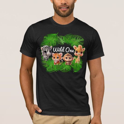 Safari vrienden tijger giraffe zebra aap olifant t-shirt (Voorkant)