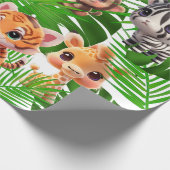 Safari vrienden tijger giraffe zebra aap verjaarda cadeaupapier (Hoek)