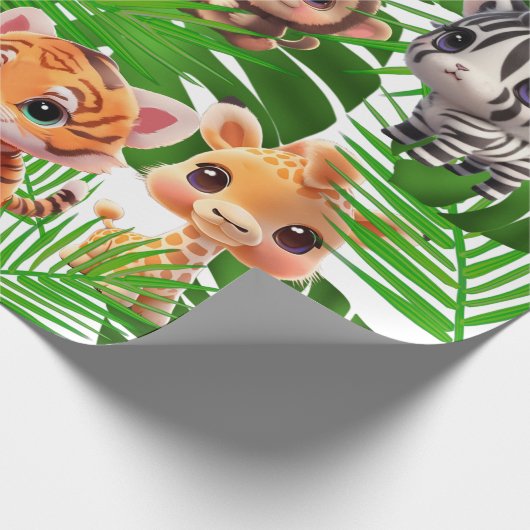 Safari vrienden tijger giraffe zebra aap verjaarda cadeaupapier (Hoek)