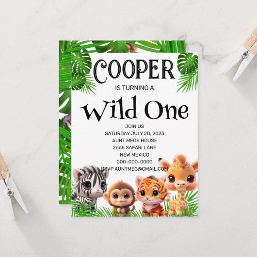 Safari vrienden tijger giraffe zebra aap verjaarda kaart (Voorkant / Achterkant in situ)
