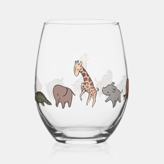 Safari wijnglas met olifant neushoorn giraffe krok zonder voet