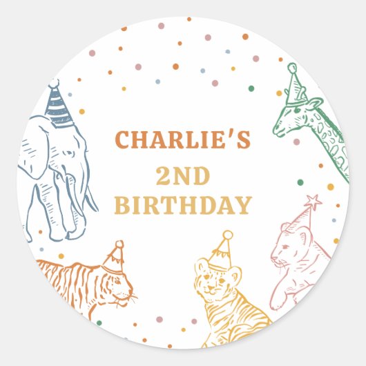 Safari Wild Animals 2nd Birthday Ronde Sticker (Voorkant)
