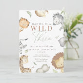 Safari wild drie verjaardagsfeest kaart (Staand voorkant)