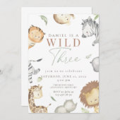 Safari wild drie verjaardagsfeest kaart (Voorkant / Achterkant)