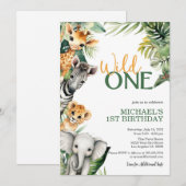 Safari Wild Een 1e verjaardag uitnodiging (Voorkant / Achterkant)