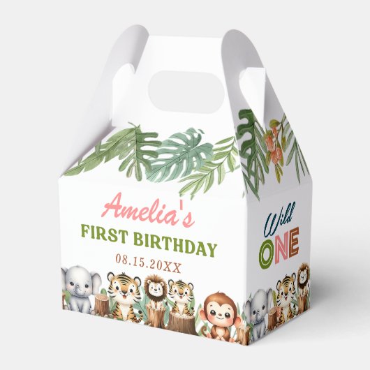 Safari Wild Eén eerste verjaardag Bedankdoosjes (Achterkant)