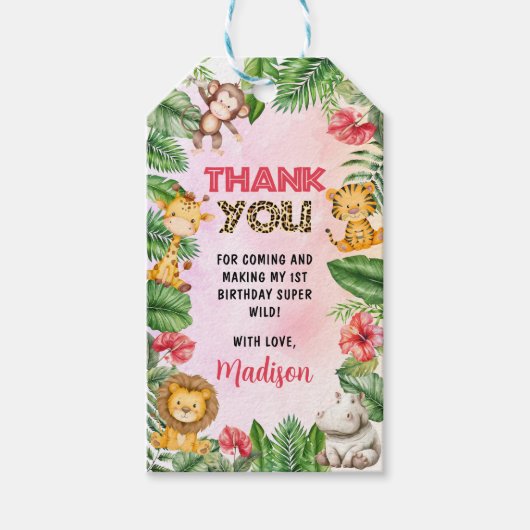 Safari Wild Eén eerste verjaardag Cadeaulabel (Voorkant)