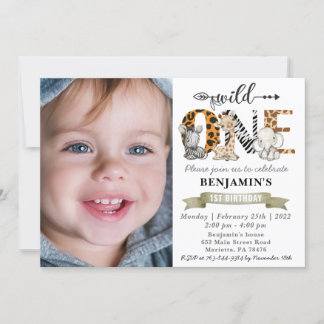 Safari Wild Eén eerste verjaardag met uw foto Uitn Kaart