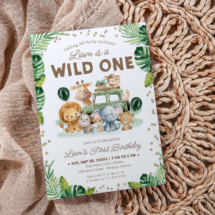Safari Wild One 1e Verjaardags Uitnodiging