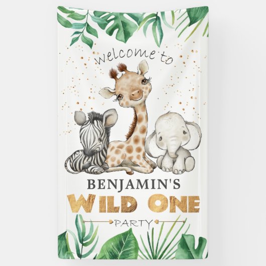 Safari Wild One 1st Birthday Banner (Verticaal)