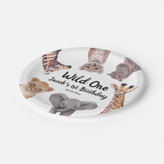 Safari Wild One 1st Birthday Boy Papieren Bordje (Gekanteld)