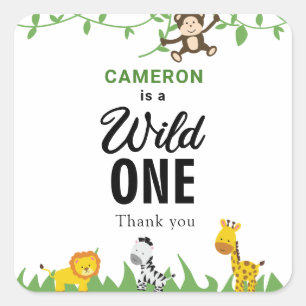 Safari Wild One 1st Birthday Cute Kawaii Vierkante Sticker