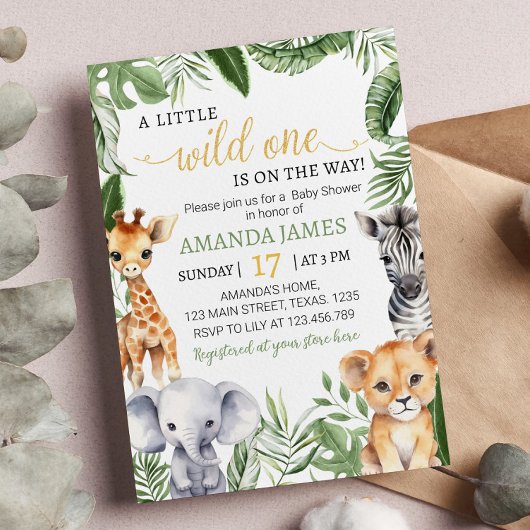 Safari Wild One Animaux Baby shower Invitation
