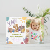 Safari Wild One Avec Photo Anniversaire Invitation (Debout devant)