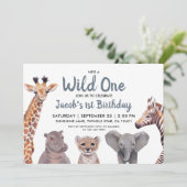Safari Wild One Boy 1st Birthday Kaart (Staand voorkant)