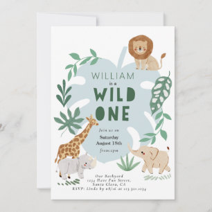 Safari Wild One Boy 1st Birthday Uitnodiging
