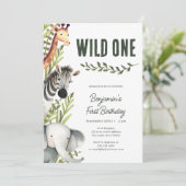 Safari Wild One Boy Eerste Verjaardag Uitnodiging (Staand voorkant)
