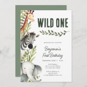 Safari Wild One Boy Eerste Verjaardag Uitnodiging (Voorkant / Achterkant)