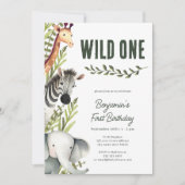 Safari Wild One Boy First Birthday Invitation (Devant)