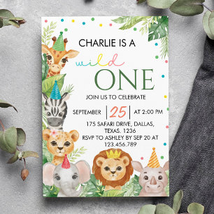 Safari Wild One First Birthday Invitation Kaart