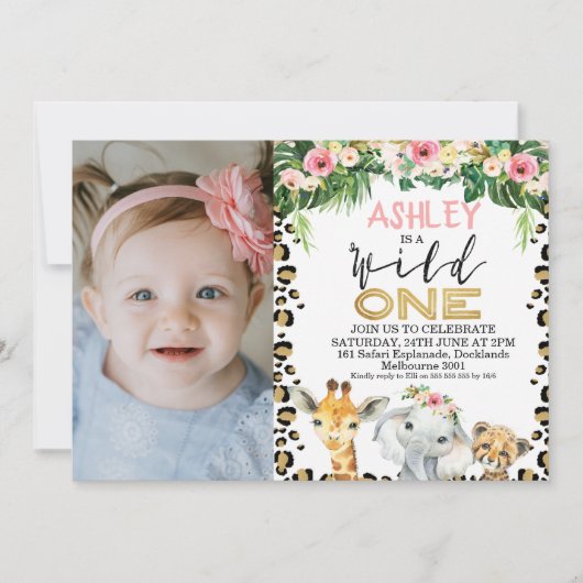 Safari Wild One foto verjaardagsuitnodiging voor m Kaart (Voorkant)