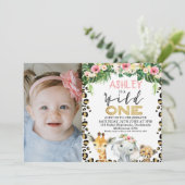 Safari Wild One foto verjaardagsuitnodiging voor m Kaart (Staand voorkant)