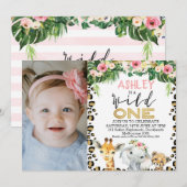 Safari Wild One foto verjaardagsuitnodiging voor m Kaart (Voorkant / Achterkant)