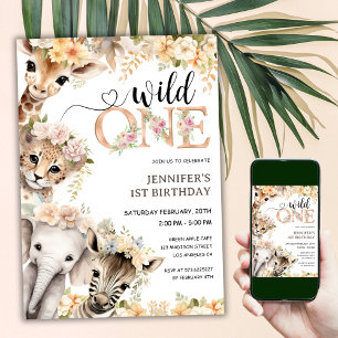 Safari Wild One Girl 1er anniversaire Invitation