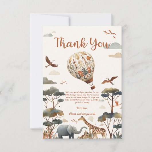 Safari Wild One Hete Luchtballon & Oerwoud Verjaar Bedankkaart (Voorkant)