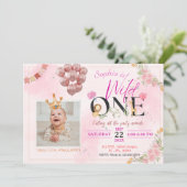 Safari Wild ONE Roze Bloemen Voor Meisje Verjaarda Kaart (Staand voorkant)
