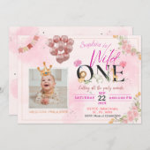 Safari Wild ONE Roze Bloemen Voor Meisje Verjaarda Kaart (Voorkant / Achterkant)