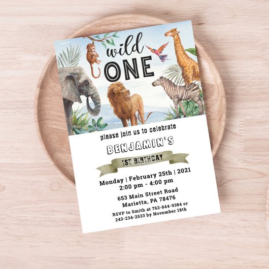 Safari Wild One Twins Anniversaire Fête Invitation