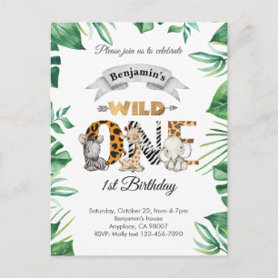 Safari Wild One verjaardagsuitnodiging Briefkaart