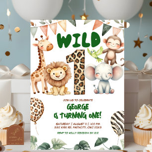 Safari wild one verjaardagsuitnodiging kaart