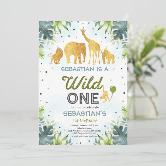Safari Wild One verjaardagsuitnodiging Wild One Pa Kaart (Staand voorkant)